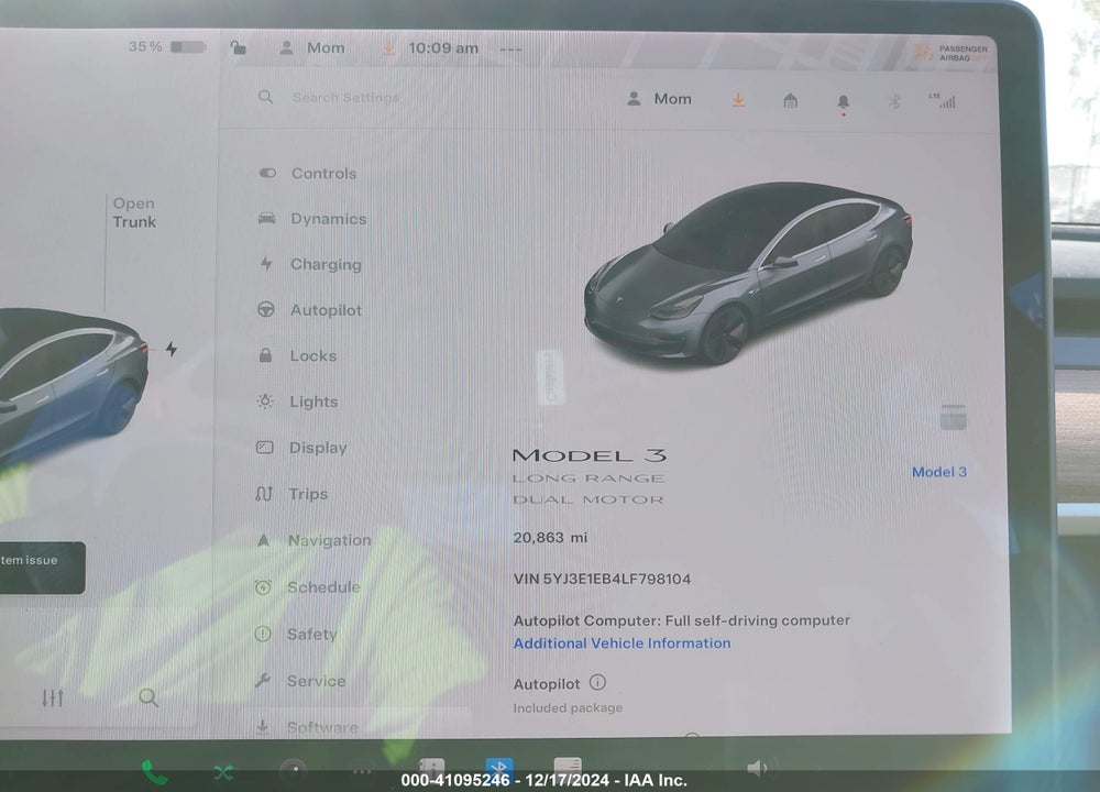 2020 TESLA MODEL 3 LONG RANGE DUAL MOTOR ALL-WHEEL DRIVE VIN: 5YJ3E1EB4LF798104