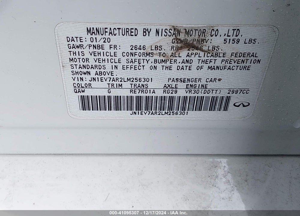 2020 INFINITI Q50 VIN: JN1EV7AR2LM256301