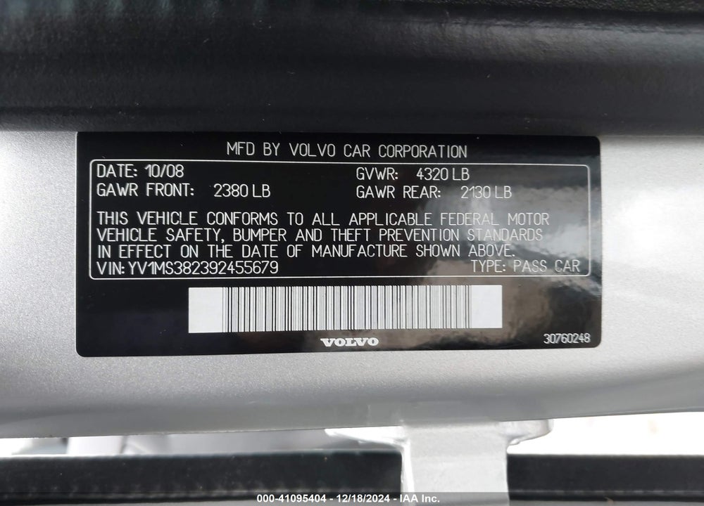 2009 VOLVO S40 VIN: YV1MS382392455679