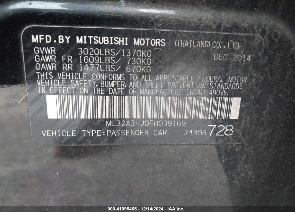 2015 MITSUBISHI MIRAGE DE VIN: ML32A3HJ0FH039169