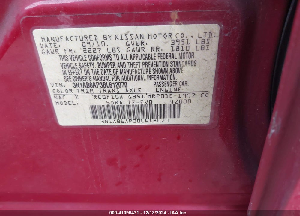 2011 NISSAN SENTRA 2.0S VIN: 3N1AB6AP3BL612070