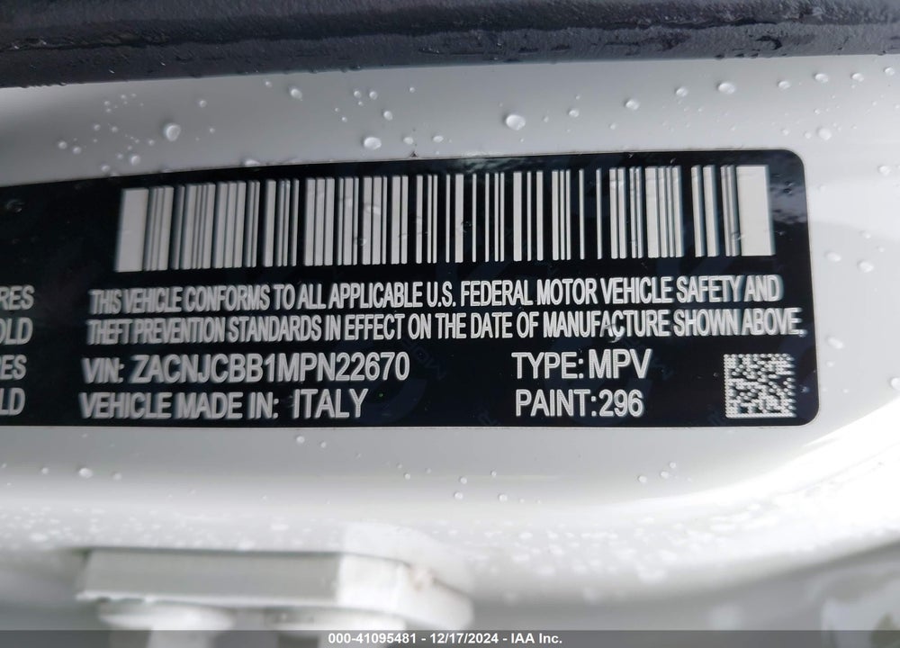 2021 JEEP RENEGADE LATITUDE FWD VIN: ZACNJCBB1MPN22670
