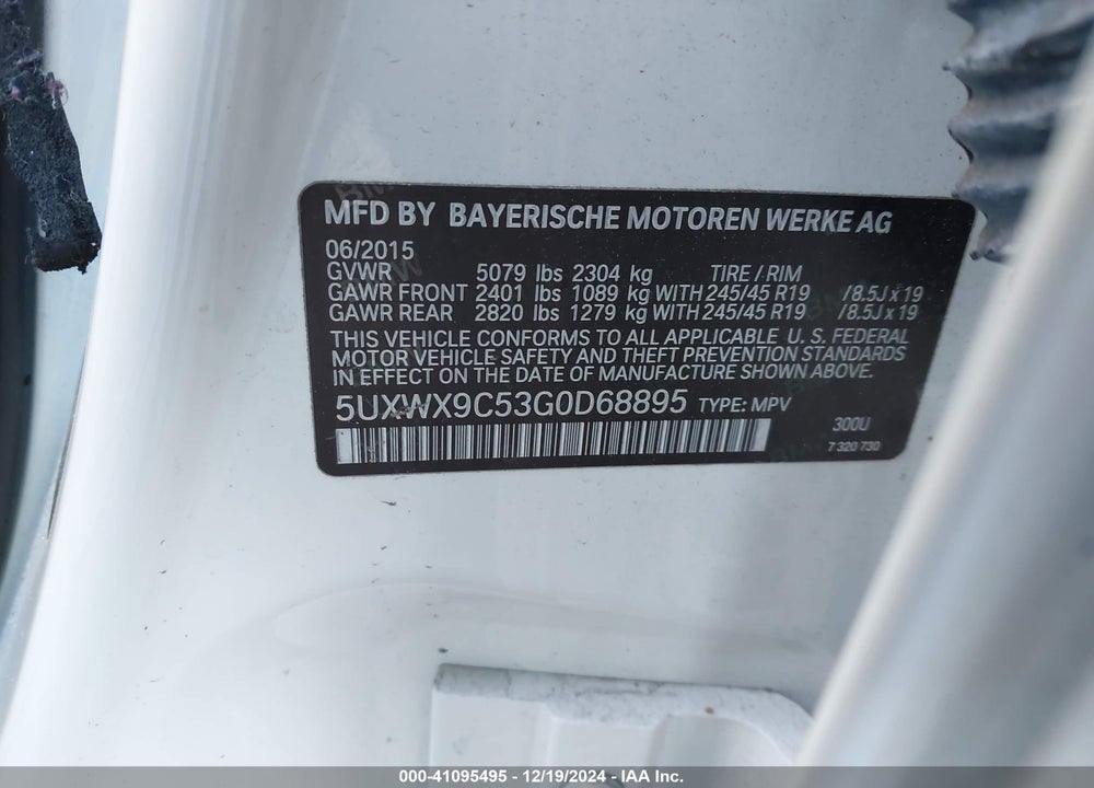 2016 BMW X3 XDRIVE28I VIN: 5UXWX9C53G0D68895