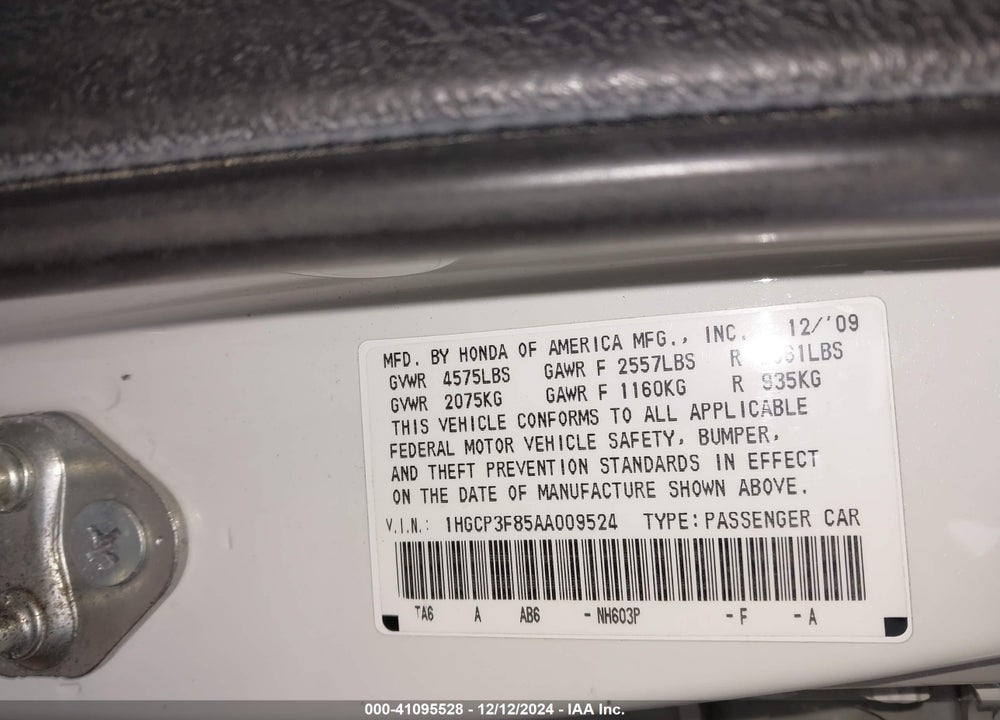 2010 HONDA ACCORD 3.5 EX-L VIN: 1HGCP3F85AA009524