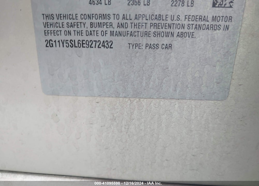 2014 CHEVROLET IMPALA 1LS VIN: 2G11Y5SL6E9272432