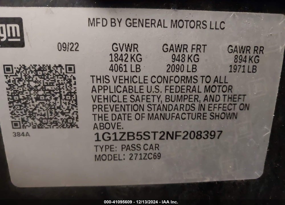 2022 CHEVROLET MALIBU FWD LS VIN: 1G1ZB5ST2NF208397