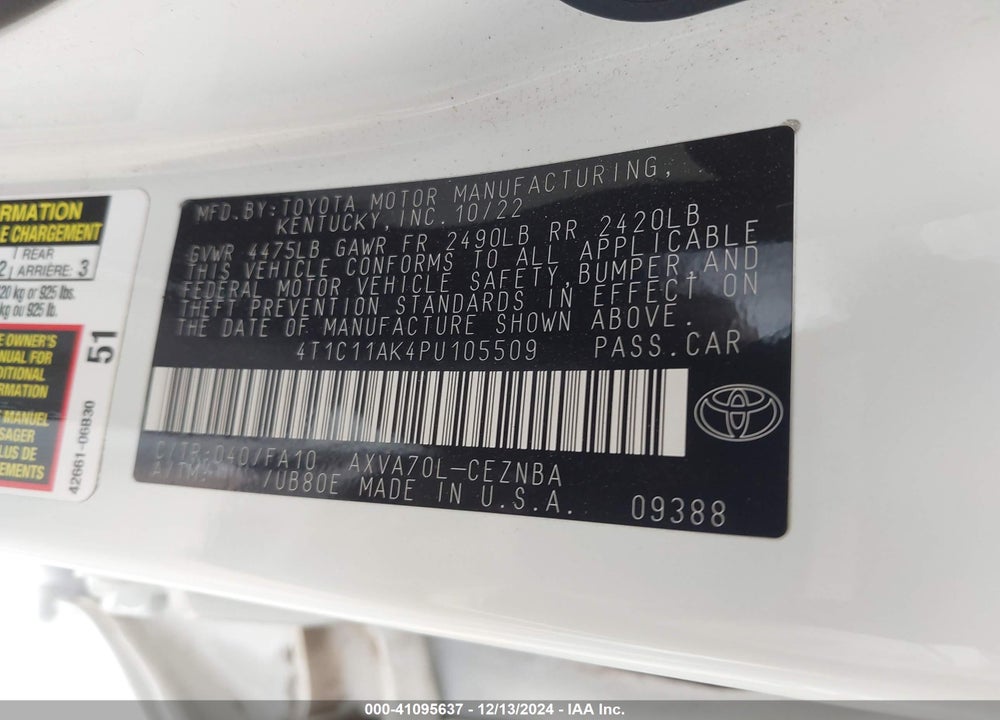 2023 TOYOTA CAMRY VIN: 4T1C11AK4PU105509