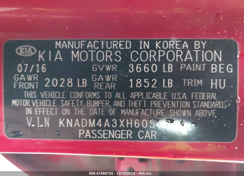 2017 KIA RIO LX VIN: KNADM4A3XH6051324