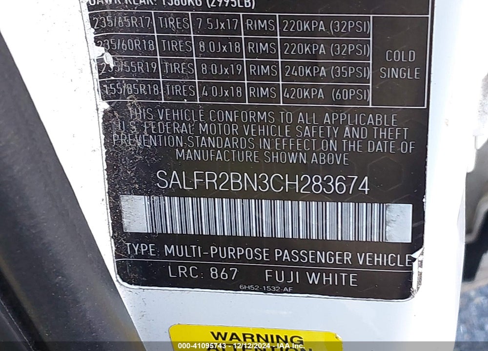 2012 LAND ROVER LR2 HSE VIN: SALFR2BN3CH283674