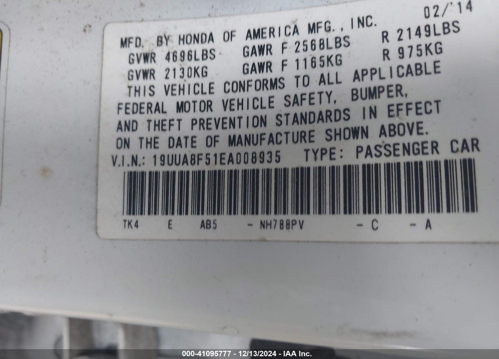 2014 ACURA TL 3.5 VIN: 19UUA8F51EA008935