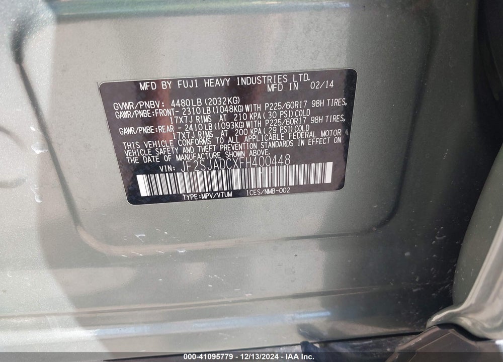 2015 SUBARU FORESTER 2.5I PREMIUM VIN: JF2SJADCXFH400448
