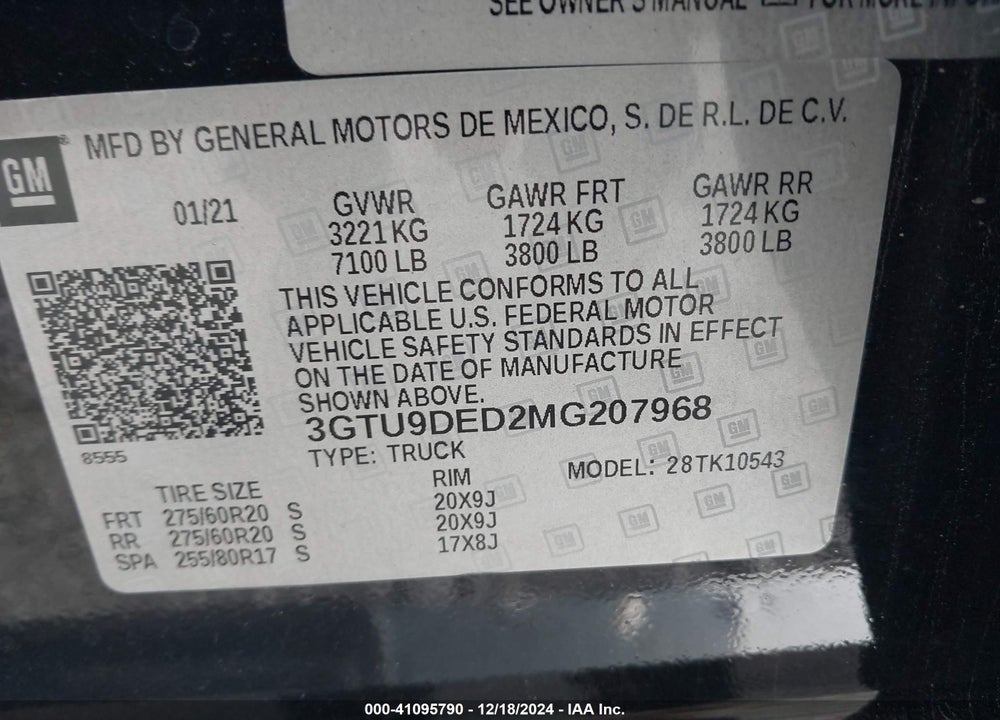 2021 GMC SIERRA 1500 4WD SHORT BOX SLT VIN: 3GTU9DED2MG207968