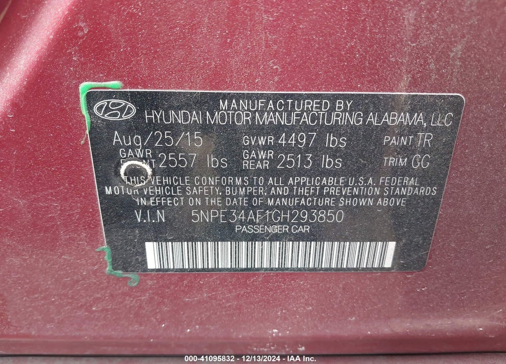 2016 HYUNDAI SONATA VIN: 5NPE34AF1GH293850