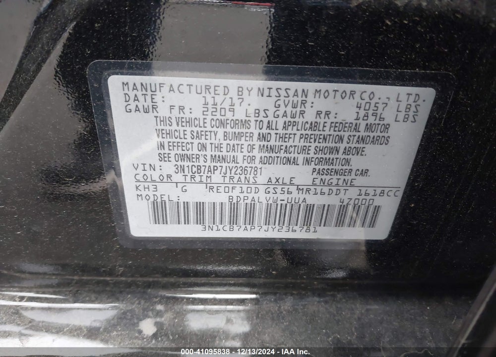 2018 NISSAN SENTRA NISMO VIN: 3N1CB7AP7JY236781