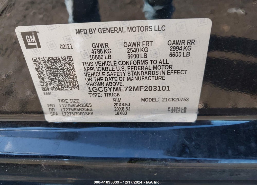 2021 CHEVROLET SILVERADO 2500HD 4WD DOUBLE CAB STANDARD BED CUSTOM VIN: 1GC5YME72MF203101