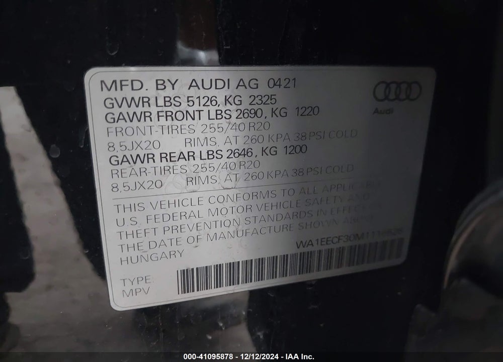 2021 AUDI Q3 VIN: WA1EECF30M1116528