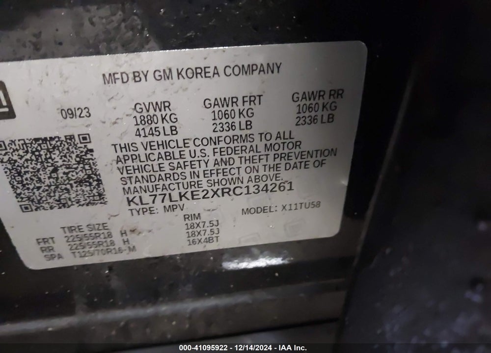 2024 CHEVROLET TRAX FWD ACTIV VIN: KL77LKE2XRC134261