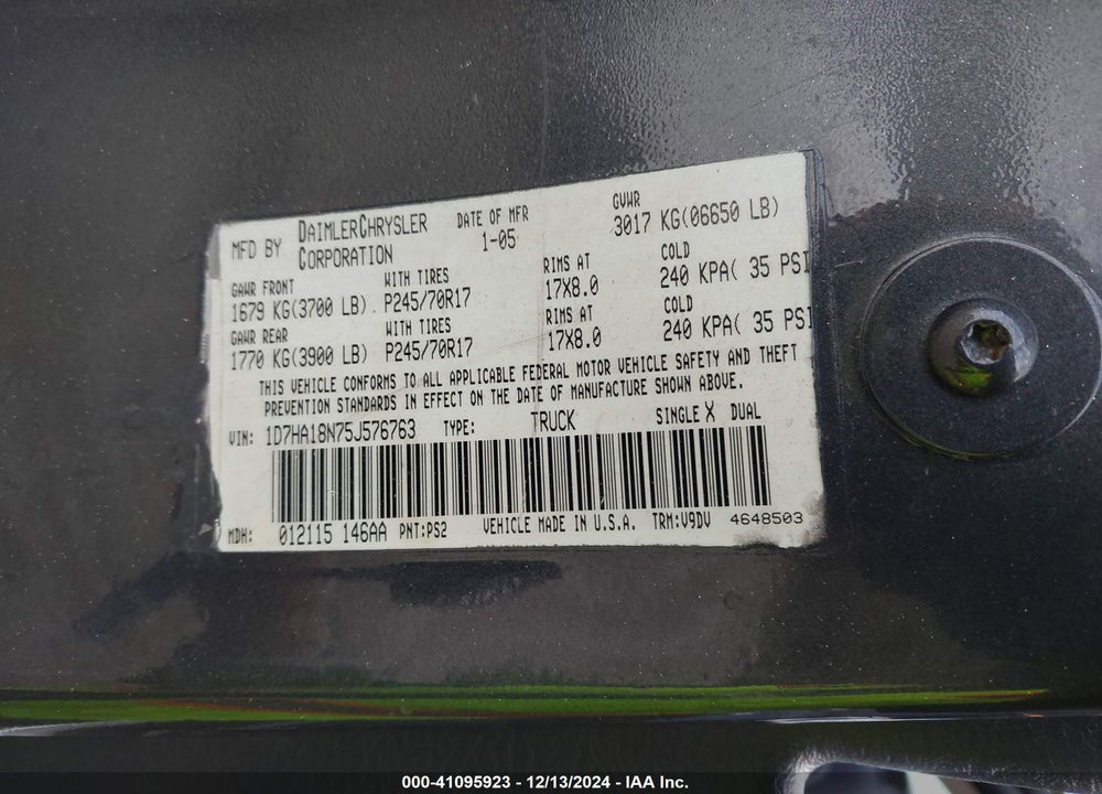 2005 DODGE RAM 1500 SLT/LARAMIE VIN: 1D7HA18N75J576763