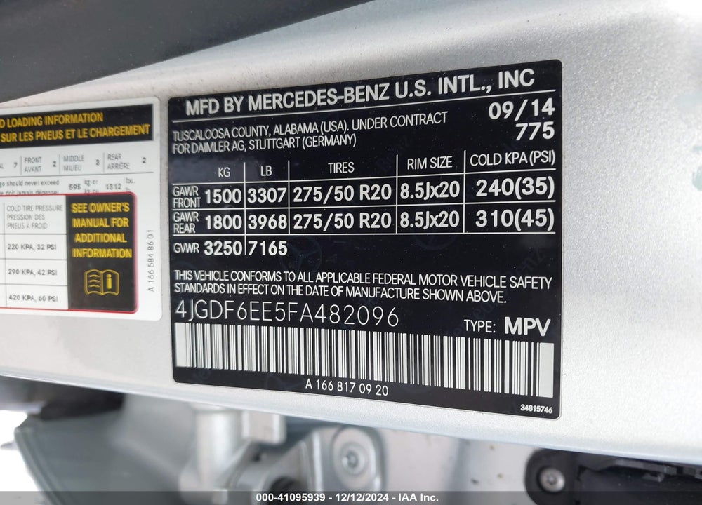 2015 MERCEDES-BENZ GL 450 4MATIC VIN: 4JGDF6EE5FA482096