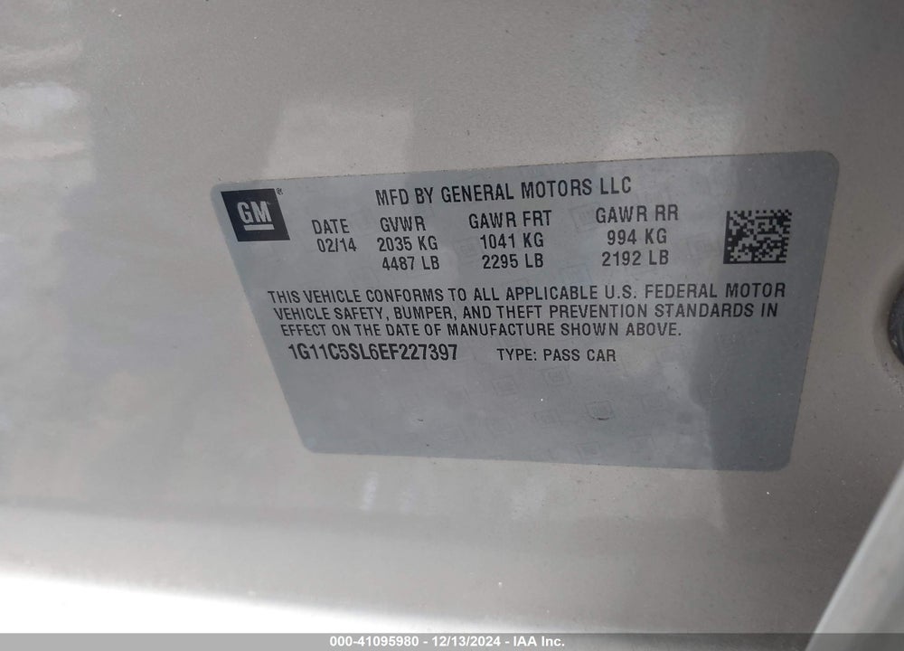 2014 CHEVROLET MALIBU 1LT VIN: 1G11C5SL6EF227397