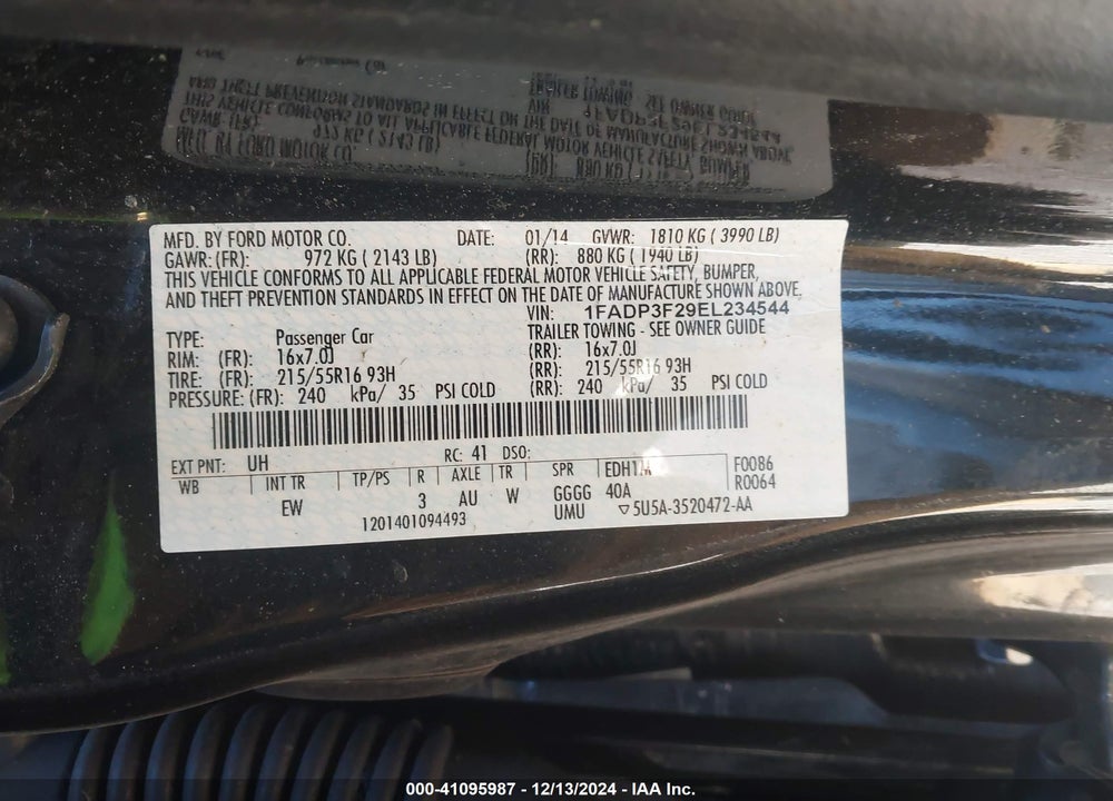 2014 FORD FOCUS SE VIN: 1FADP3F29EL234544