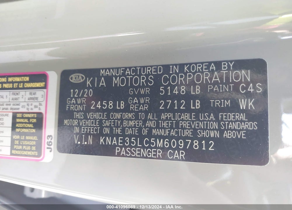 2021 KIA STINGER VIN: KNAE35LC5M6097812