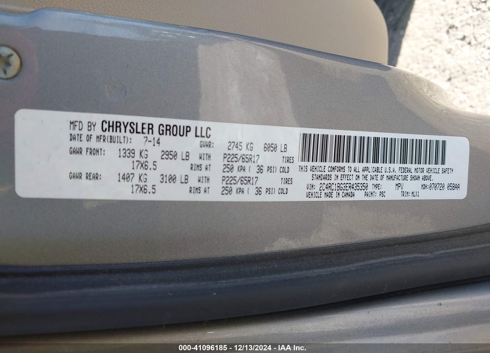 2014 CHRYSLER TOWN & COUNTRY TOURING VIN: 2C4RC1BG3ER435350