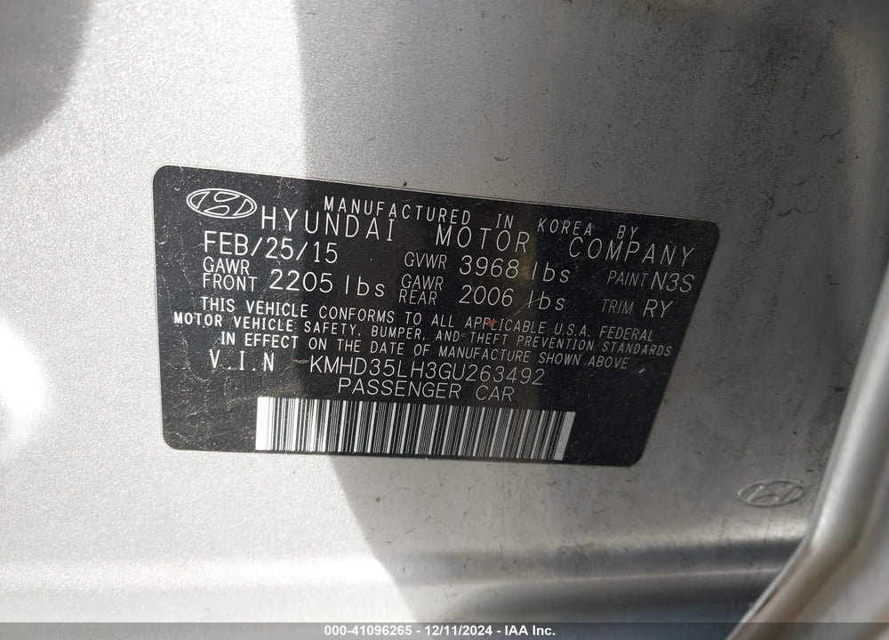 2016 HYUNDAI ELANTRA GT VIN: KMHD35LH3GU263492