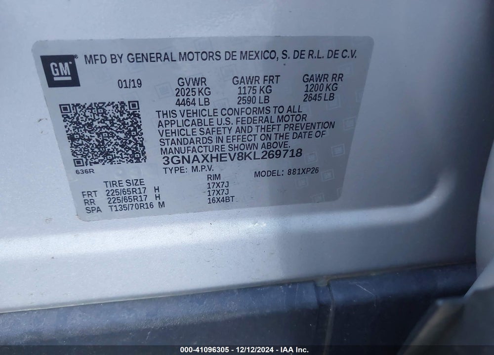2019 CHEVROLET EQUINOX LS VIN: 3GNAXHEV8KL269718