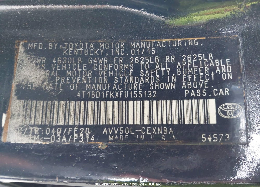 2015 TOYOTA CAMRY HYBRID LE VIN: 4T1BD1FKXFU155132