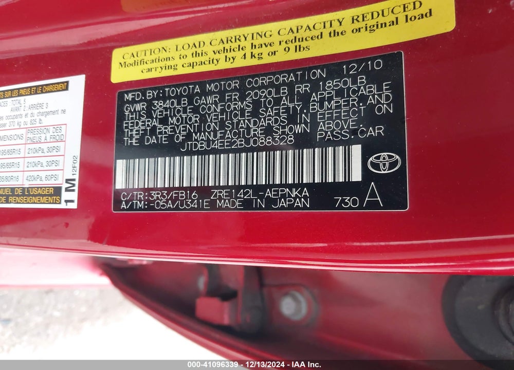 2011 TOYOTA COROLLA VIN: JTDBU4EE2BJ088328