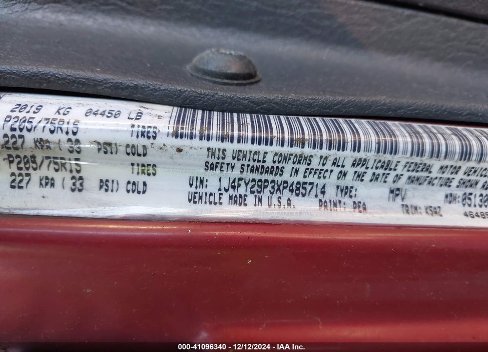 1999 JEEP WRANGLER SE VIN: 1J4FY29P3XP485714
