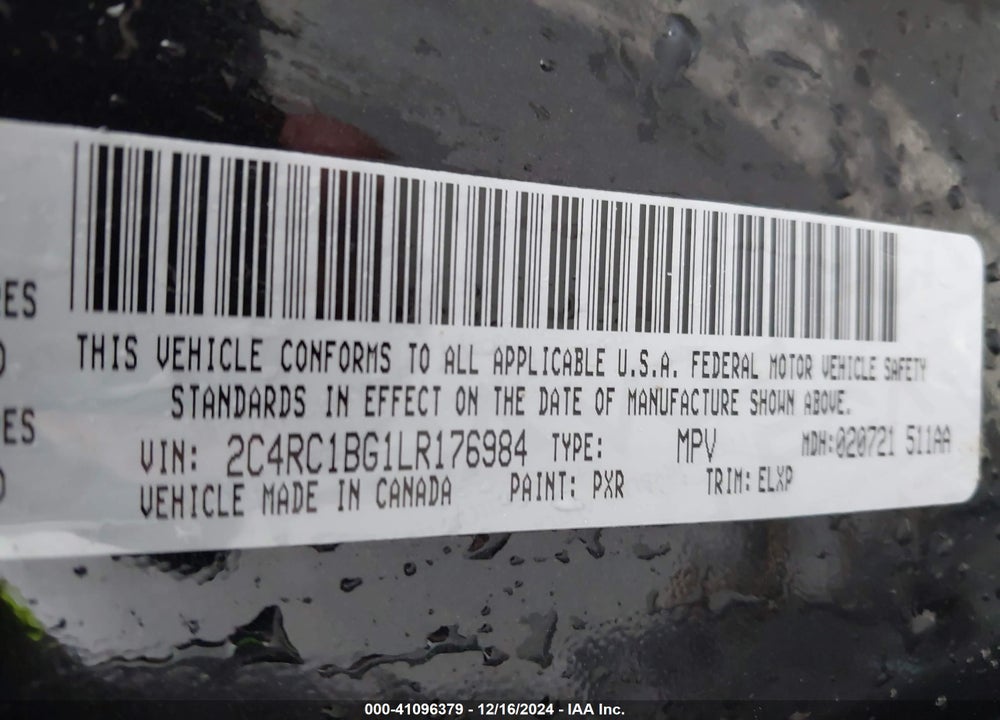 2020 CHRYSLER PACIFICA TOURING L VIN: 2C4RC1BG1LR176984