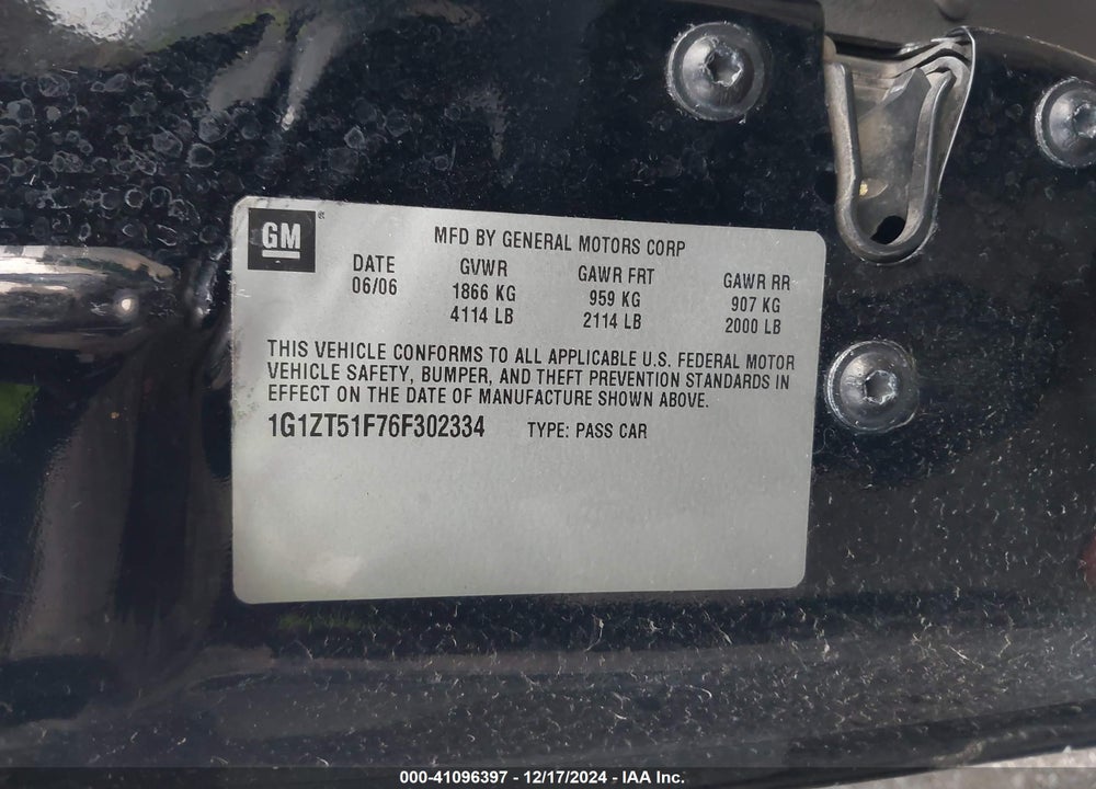 2006 CHEVROLET MALIBU LT VIN: 1G1ZT51F76F302334