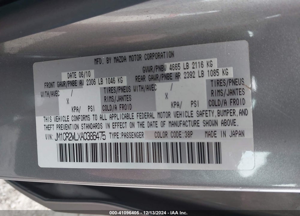 2010 MAZDA 5 SPORT VIN: JM1CR2WLXA0386475