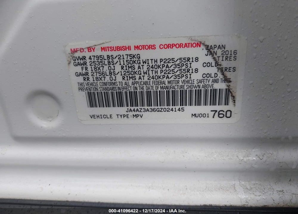 2016 MITSUBISHI OUTLANDER SEL VIN: JA4AZ3A36GZ024145