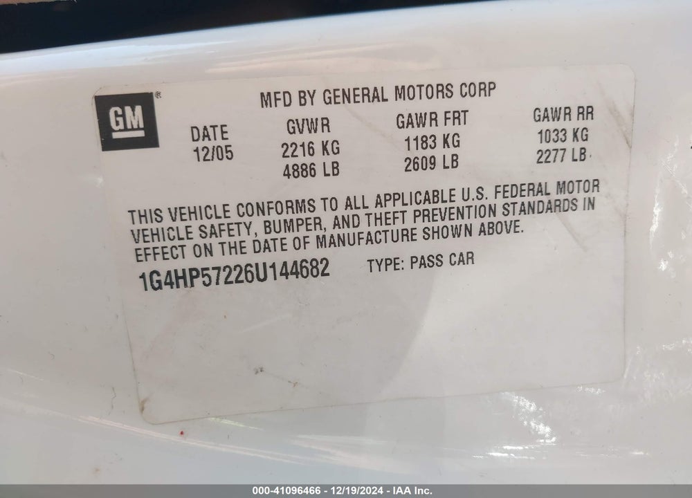 2006 BUICK LUCERNE CX VIN: 1G4HP57226U144682