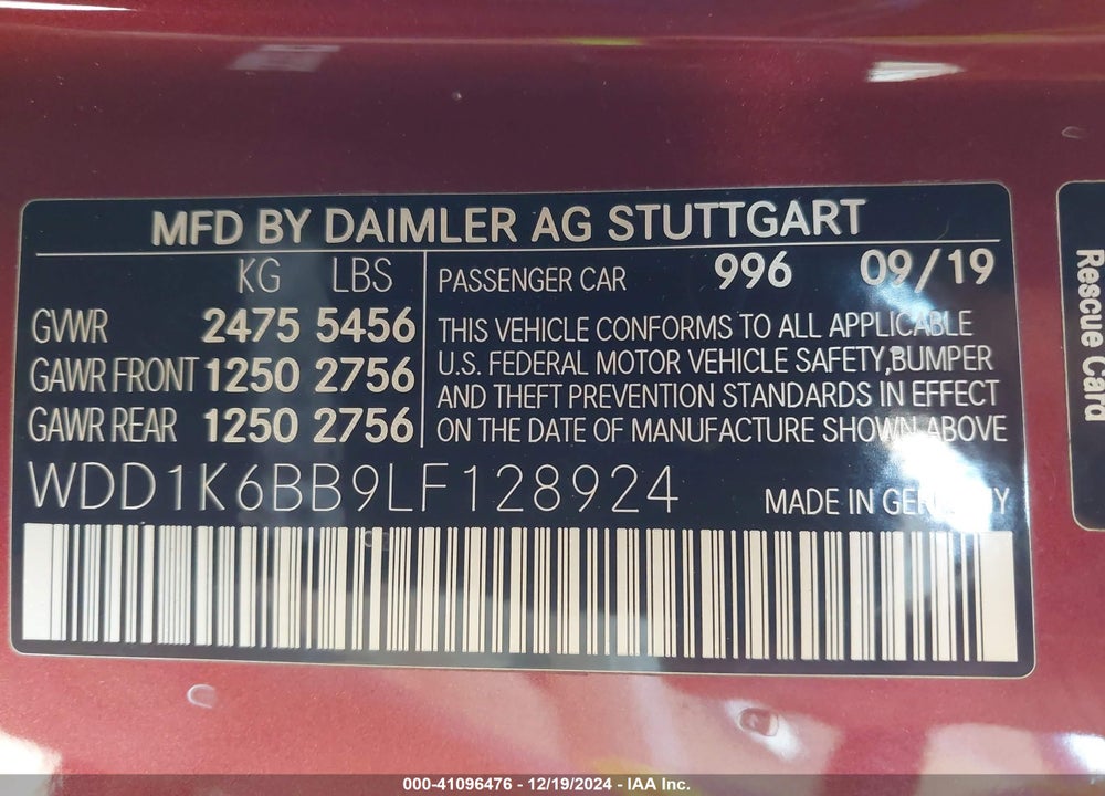 2020 MERCEDES-BENZ AMG E 53 4MATIC VIN: WDD1K6BB9LF128924