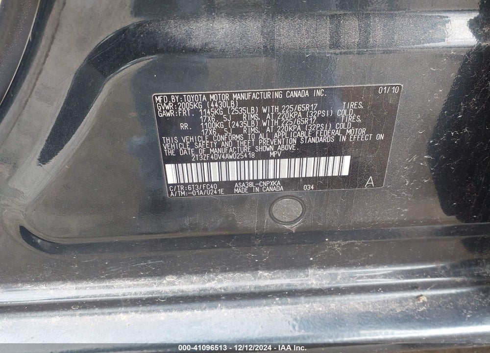 2010 TOYOTA RAV4 VIN: 2T3ZF4DV4AW025418