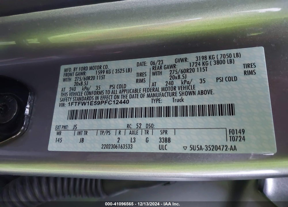 2023 FORD F-150 XL VIN: 1FTFW1E59PFC12440