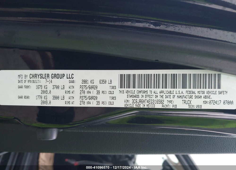 2014 RAM 1500 EXPRESS VIN: 3C6JR6AT4EG316582