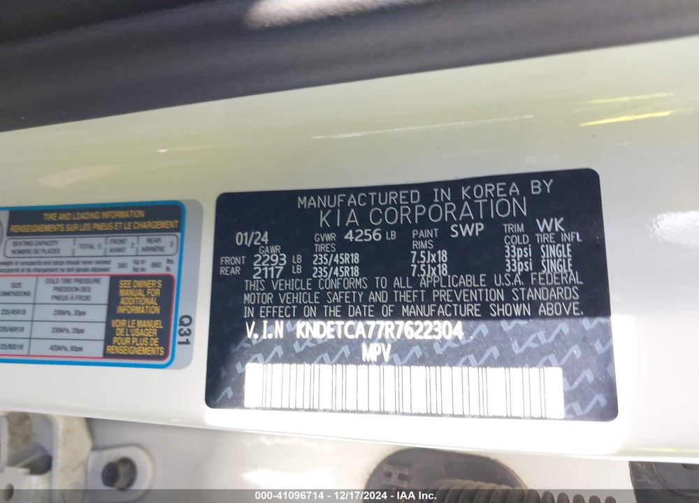 2024 KIA SELTOS SX TURBO VIN: KNDETCA77R7622304