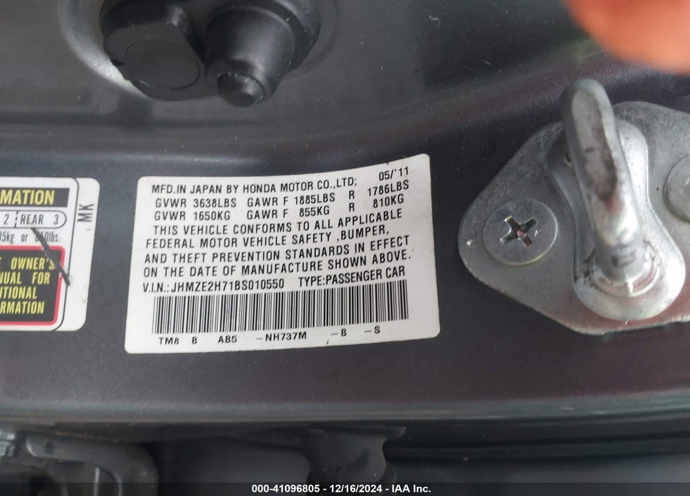 2011 HONDA INSIGHT VIN: JHMZE2H71BS010550