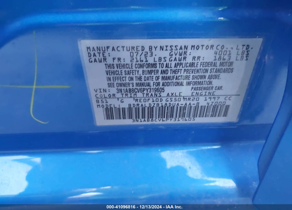 2023 NISSAN SENTRA SV XTRONIC CVT VIN: 3N1AB8CV6PY319605