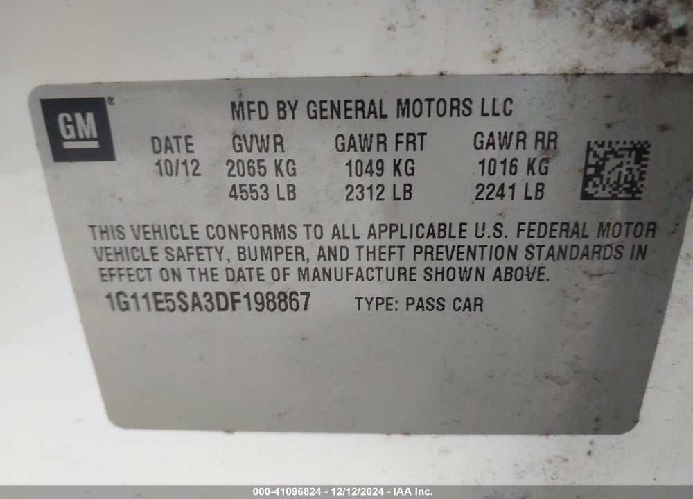 2013 CHEVROLET MALIBU 2LT VIN: 1G11E5SA3DF198867