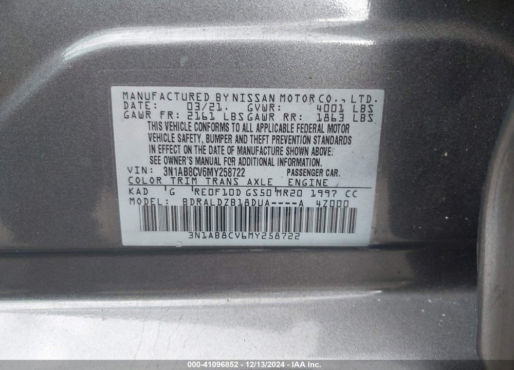 2021 NISSAN SENTRA SV XTRONIC CVT VIN: 3N1AB8CV6MY258722