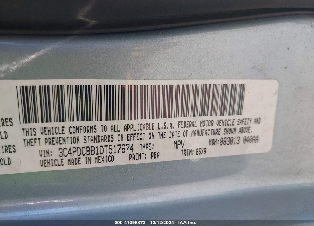 2013 DODGE JOURNEY SXT VIN: 3C4PDCBB1DT517674