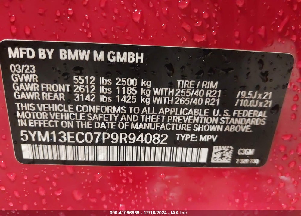 2023 BMW X3 M VIN: 5YM13EC07P9R94082