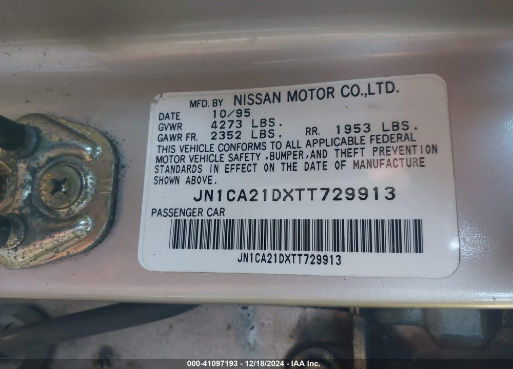 1996 NISSAN MAXIMA GLE/GXE/SE VIN: JN1CA21DXTT729913
