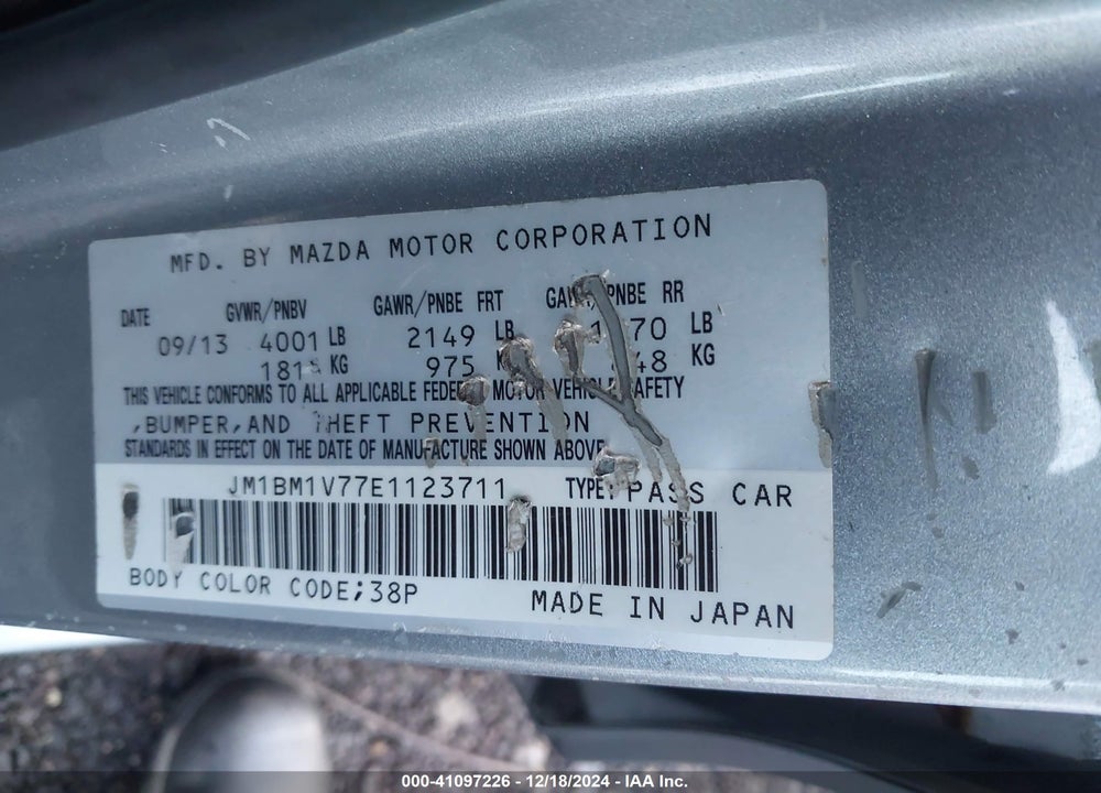 2014 MAZDA 3 I TOURING VIN: JM1BM1V77E1123711